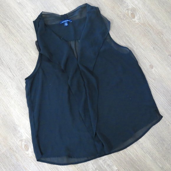 American Eagle Tank Top Sleeveless Sheer Chiffon Black Top - Picture 1 of 6